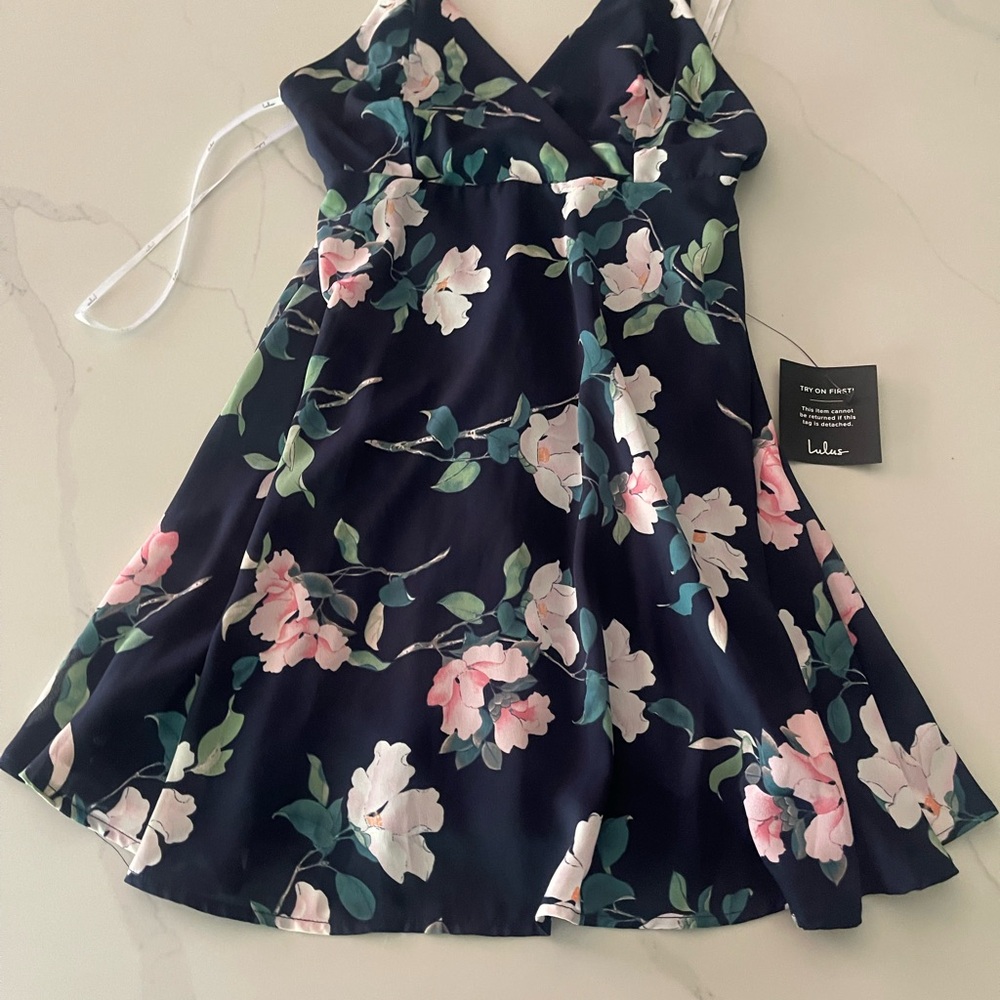Lulu's Navy and Pink Floral Mini Dress